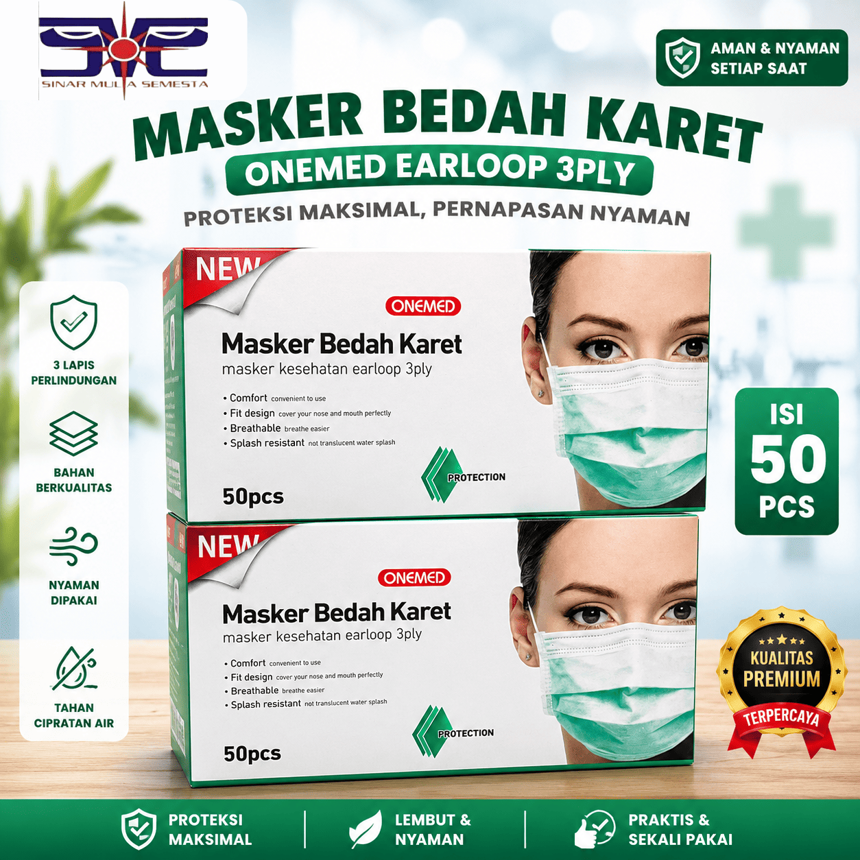 Onemed Masker Bedah Karet Earloop 3 Ply