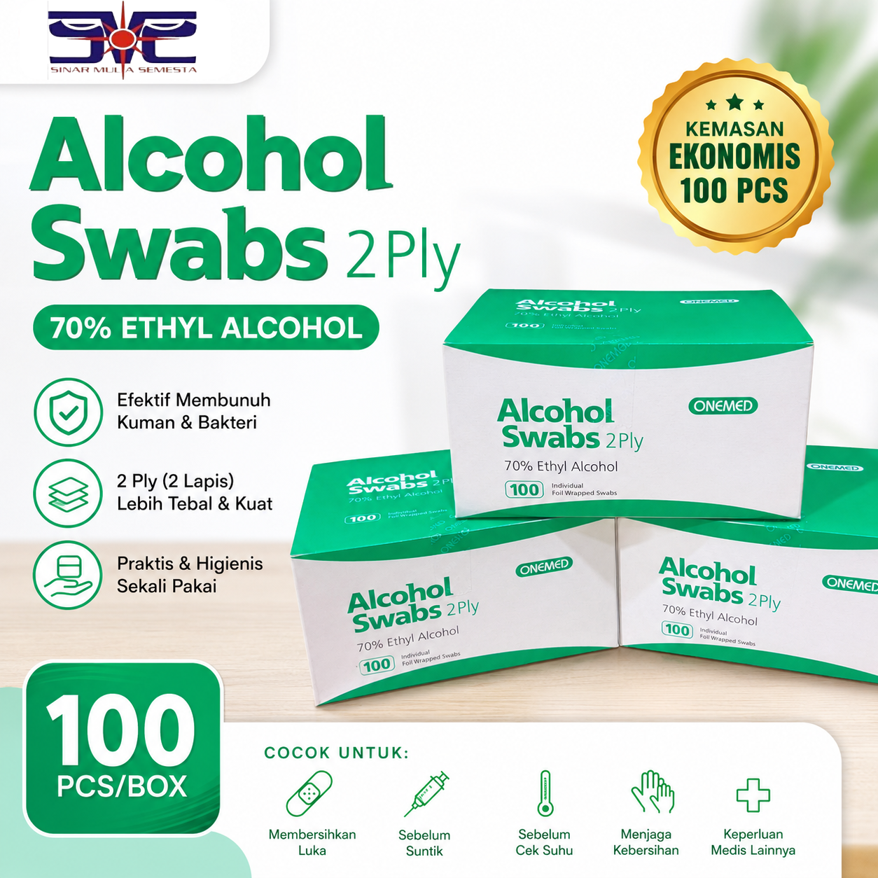 Onemed Alcohol Swabs 2 Ply 70% Ethyl Alcohol