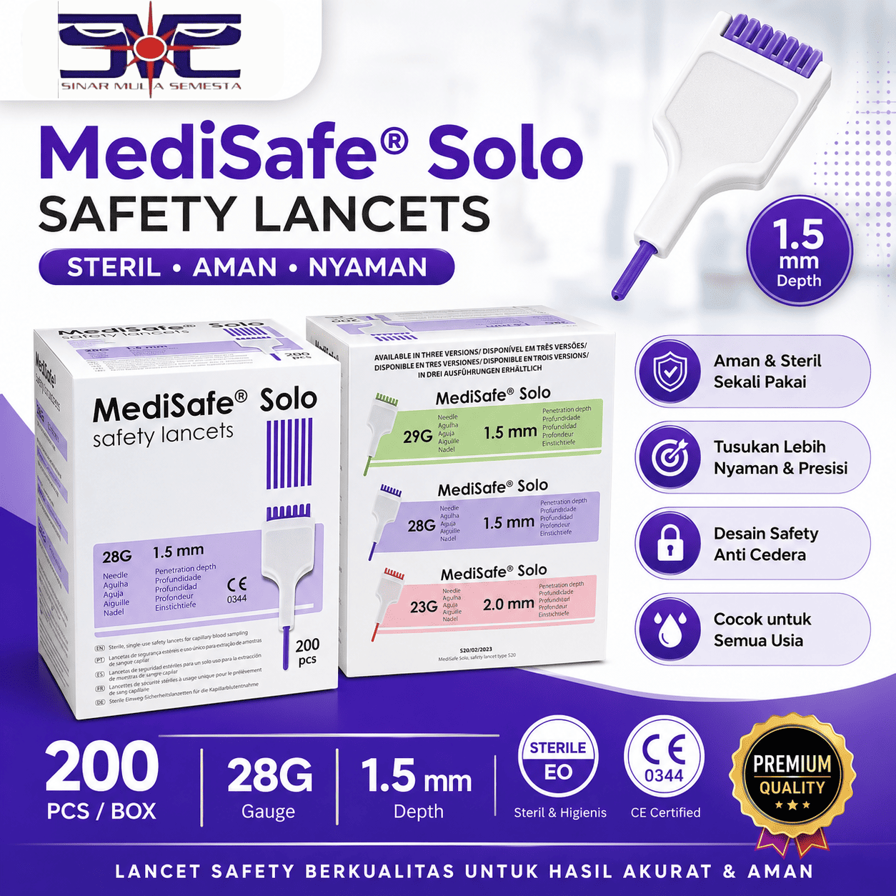 MediSafe Solo Safety Lancets 28G 1.5mm