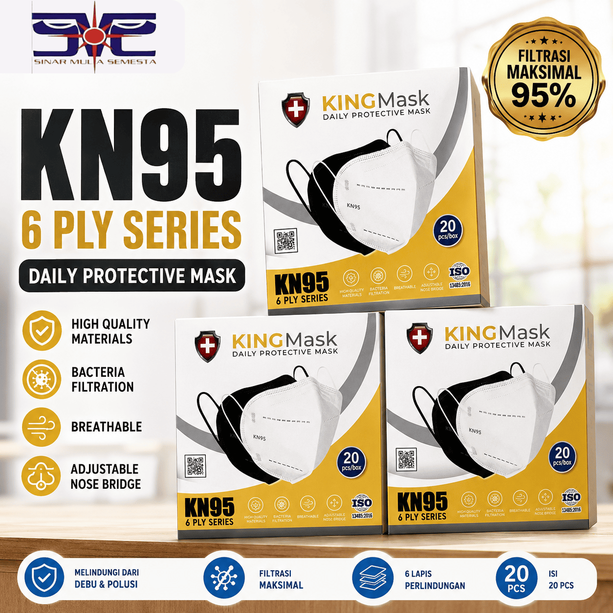 KingMask KN95 6 Ply Daily Protective Mask